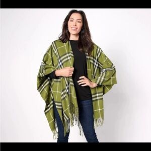 Belle by Kim Gravel Plaid Cape in Green and Black